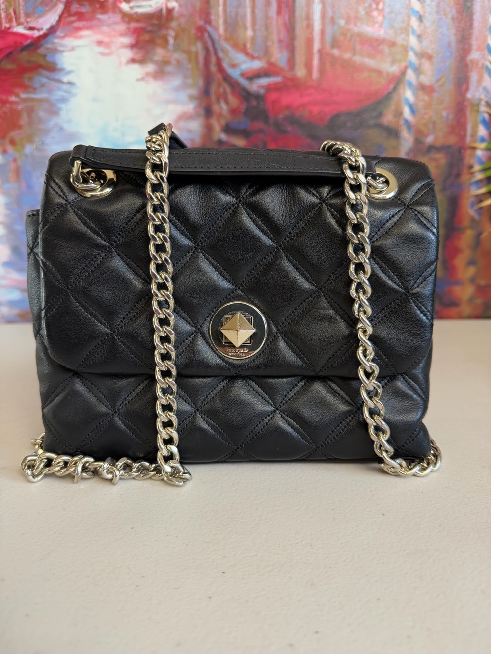 Kate Spade Astor Court Black Quilted Leather Chain Crossbody Shoulder Bag